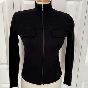 Chiara Marconi Made in Italy Black 100% Pure Merino Wool Moto Sweater Jacket